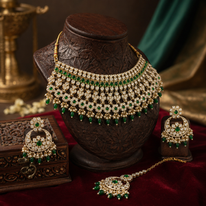 Jovera Joyce Emerald Zircon Gold Plated Royal Choker Bridal Jewelry Set Jovera Joyce