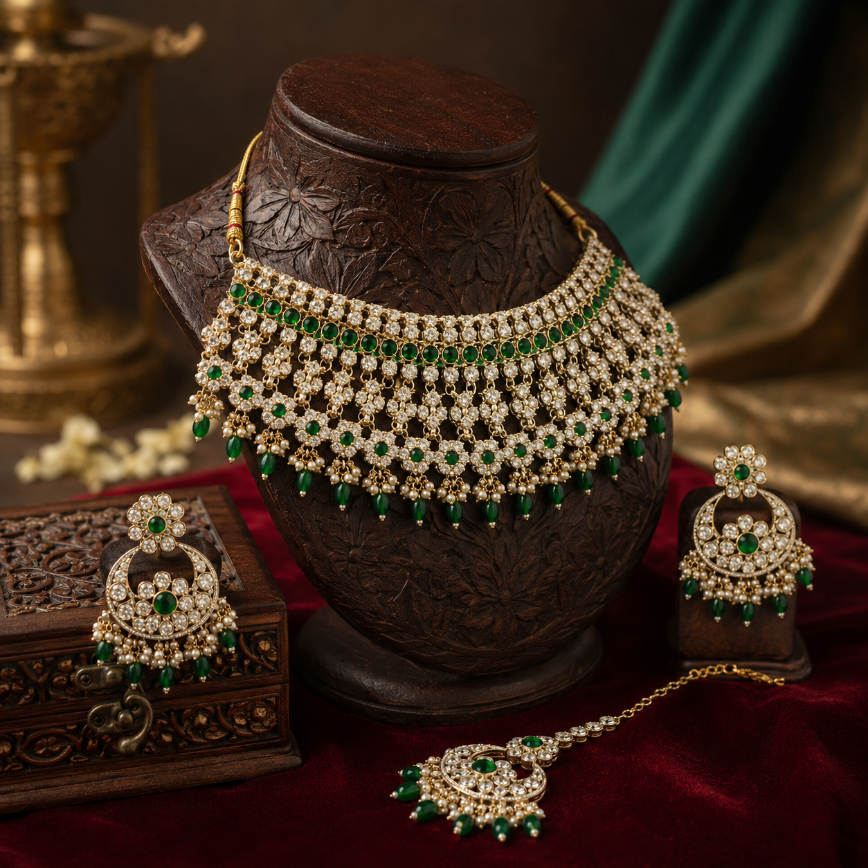 Jovera Joyce Emerald Zircon Gold Plated Royal Choker Bridal Jewelry Set Jovera Joyce