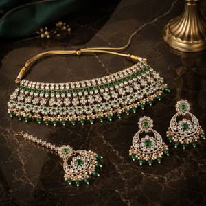 Jovera Joyce Emerald Zircon Gold Plated Royal Choker Bridal Jewelry Set Jovera Joyce