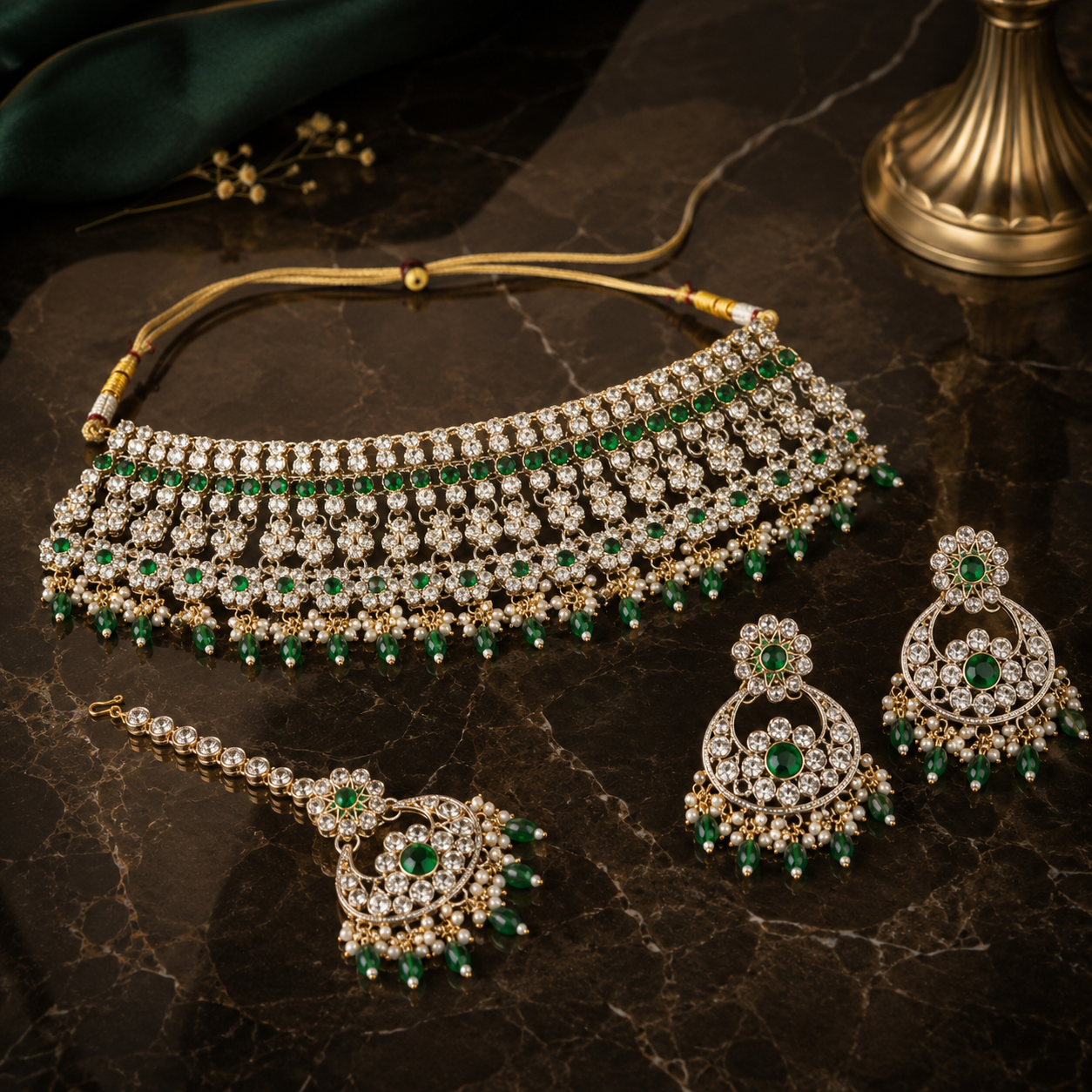 Jovera Joyce Emerald Zircon Gold Plated Royal Choker Bridal Jewelry Set Jovera Joyce