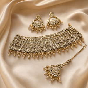 Jovera Joyce Royal Pearl Drop Zircon Gold Plated Bridal Choker Set Jovera Joyce