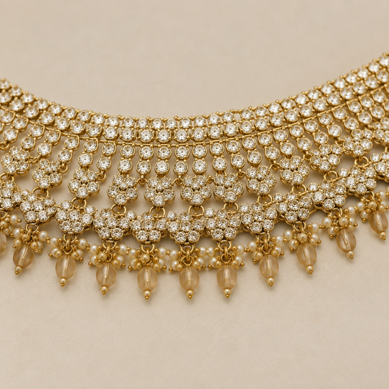 Jovera Joyce Royal Pearl Drop Zircon Gold Plated Bridal Choker Set Jovera Joyce