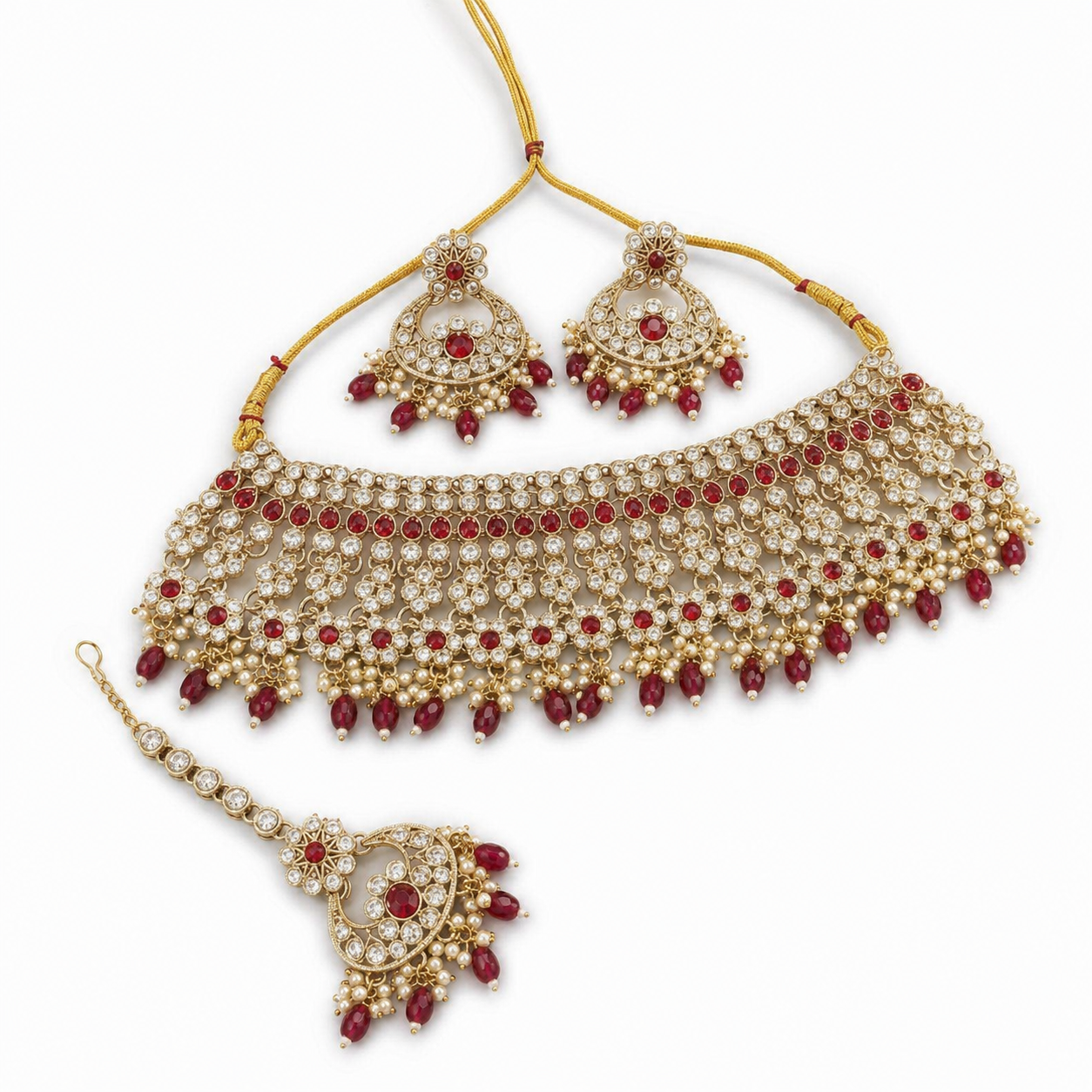 Jovera Joyce Ruby Red Zircon Gold Plated Royal Bridal Choker Jewelry Set Jovera Joyce
