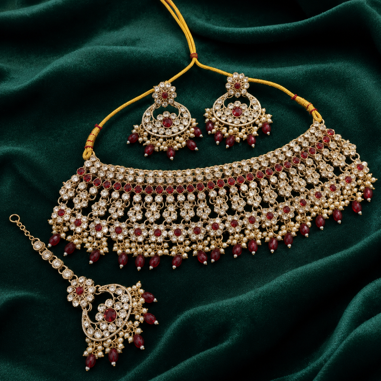 Jovera Joyce Ruby Red Zircon Gold Plated Royal Bridal Choker Jewelry Set Jovera Joyce