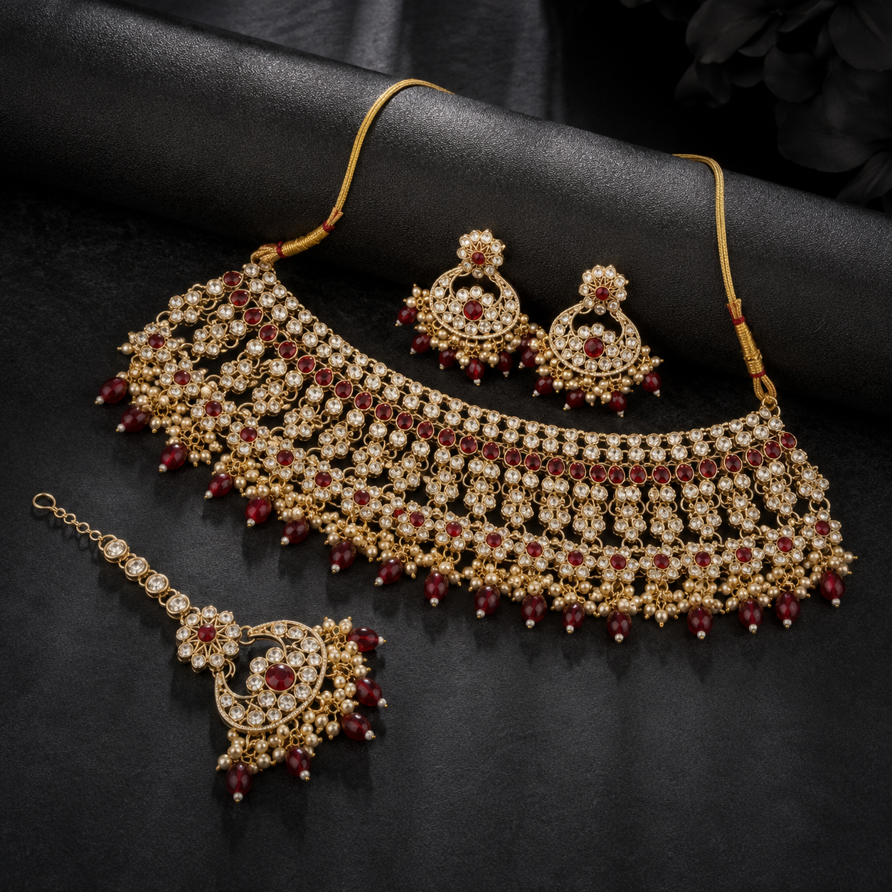 Jovera Joyce Ruby Red Zircon Gold Plated Royal Bridal Choker Jewelry Set Jovera Joyce