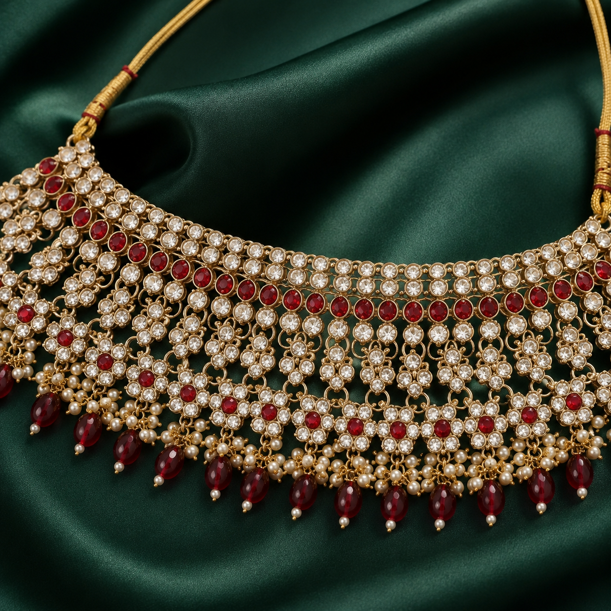 Jovera Joyce Ruby Red Zircon Gold Plated Royal Bridal Choker Jewelry Set Jovera Joyce