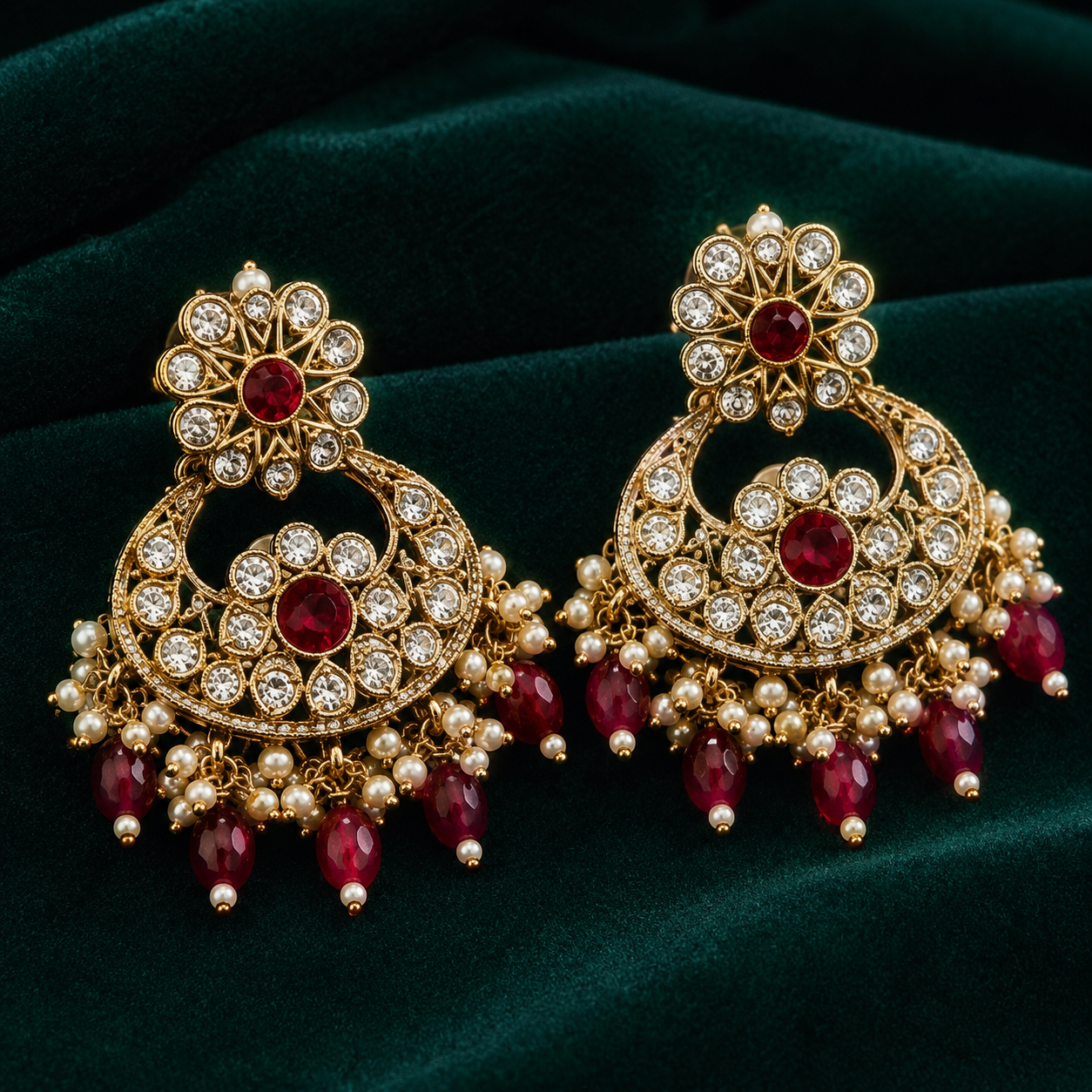 Jovera Joyce Ruby Red Zircon Gold Plated Royal Bridal Choker Jewelry Set Jovera Joyce