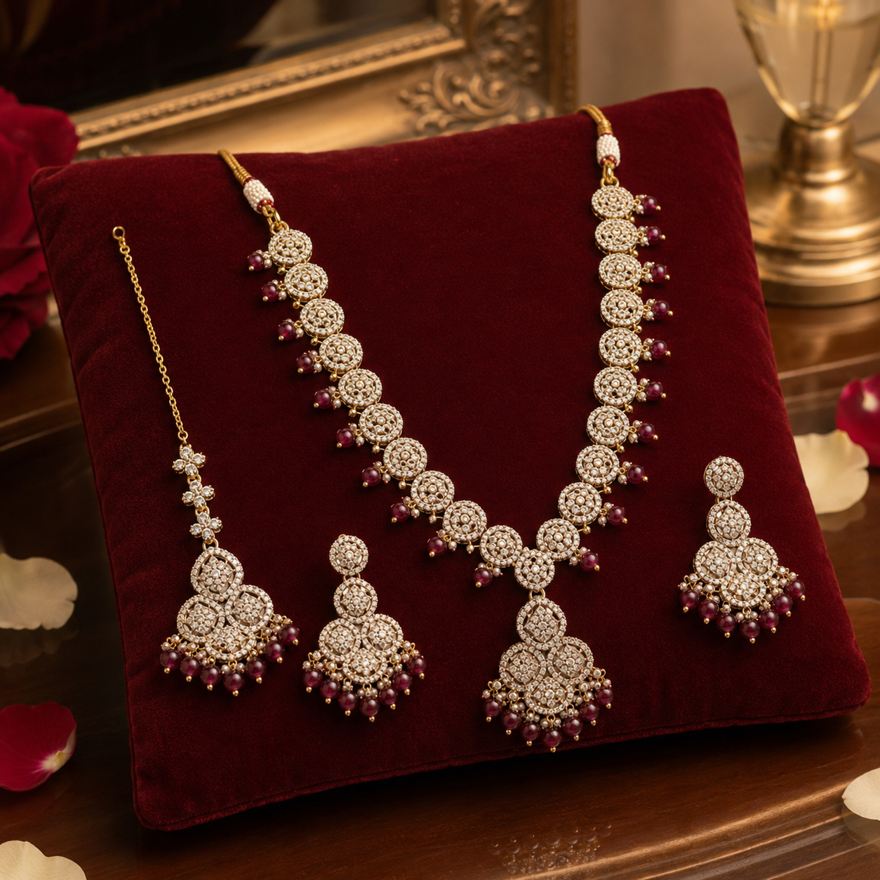 Jovera Joyce Crystal Rhinestone Gold Plated Royal Ruby Accent Bridal Jewelry Set Jovera Joyce