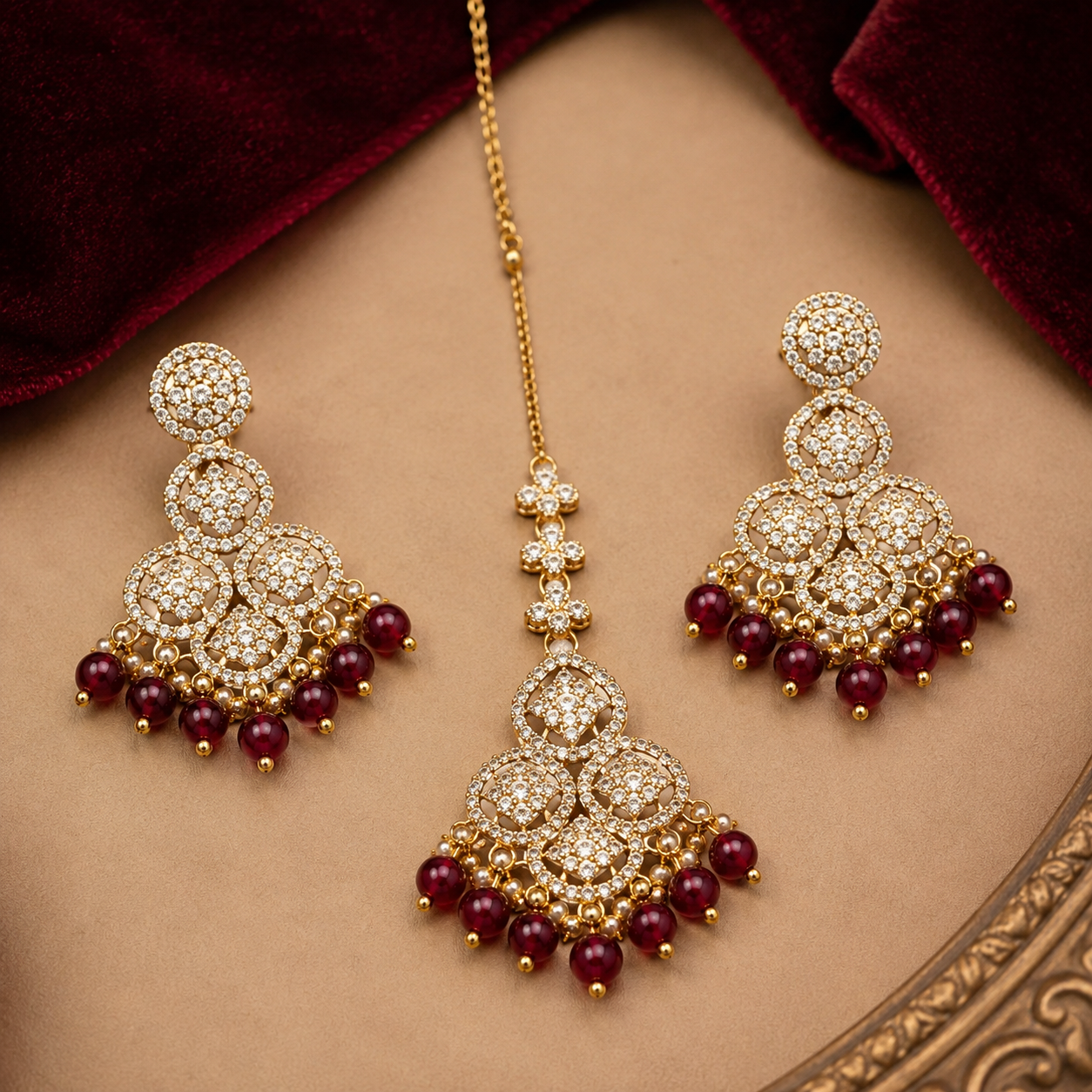 Jovera Joyce Crystal Rhinestone Gold Plated Royal Ruby Accent Bridal Jewelry Set Jovera Joyce