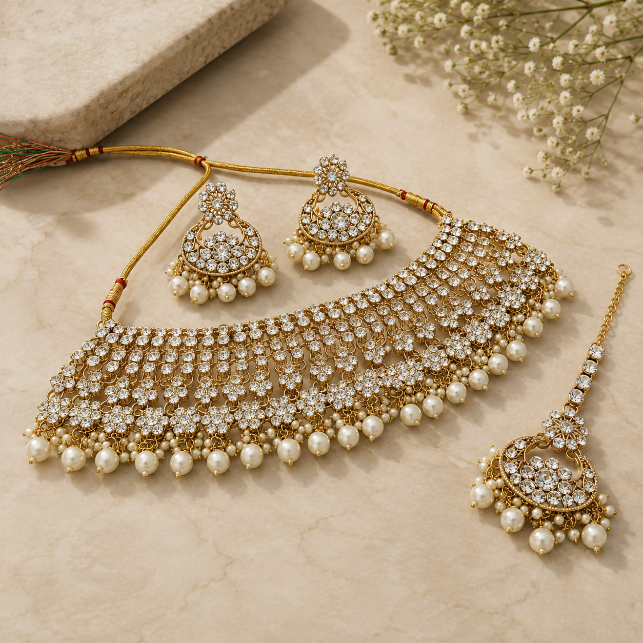 Jovera Joyce Pearl Essence Gold Plated Crystal Bridal Choker Jewelry Set Jovera Joyce
