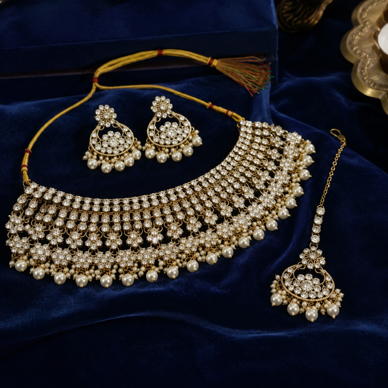 Jovera Joyce Pearl Essence Gold Plated Crystal Bridal Choker Jewelry Set Jovera Joyce