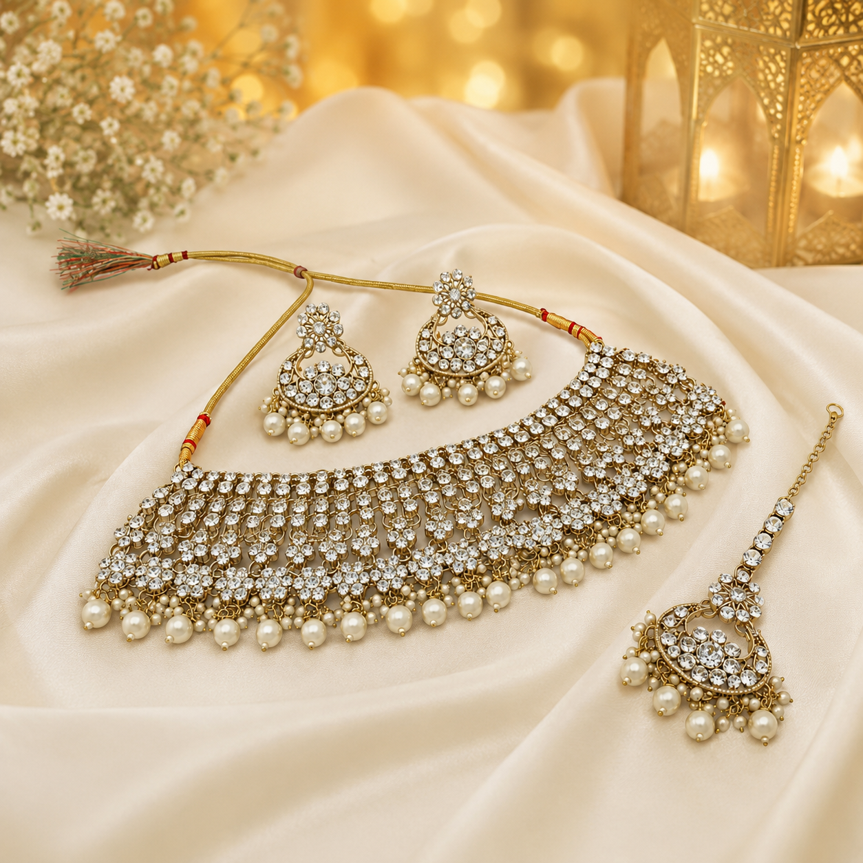 Jovera Joyce Pearl Essence Gold Plated Crystal Bridal Choker Jewelry Set Jovera Joyce