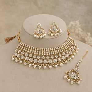 Jovera Joyce Pearl Essence Gold Plated Crystal Bridal Choker Jewelry Set Jovera Joyce