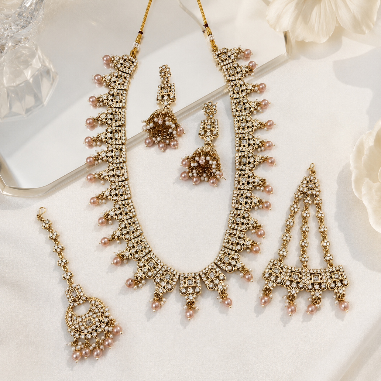Jovera Joyce Ivory Blush Radiance Gold-Plated Long Necklace Collection Jovera Joyce