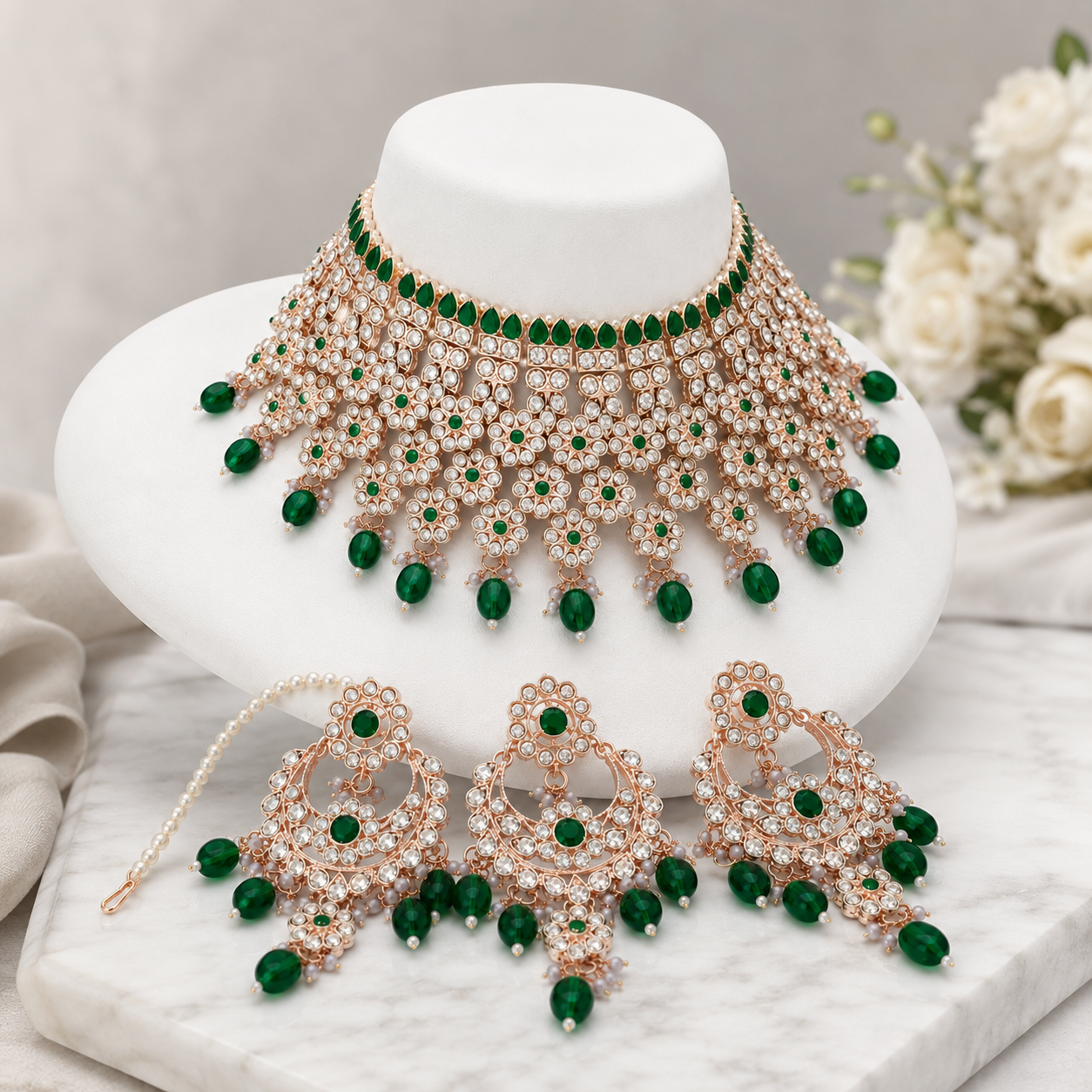 Jovera Joyce Emerald Cascade Gold-Plated Zircon Collar Collection Jovera Joyce