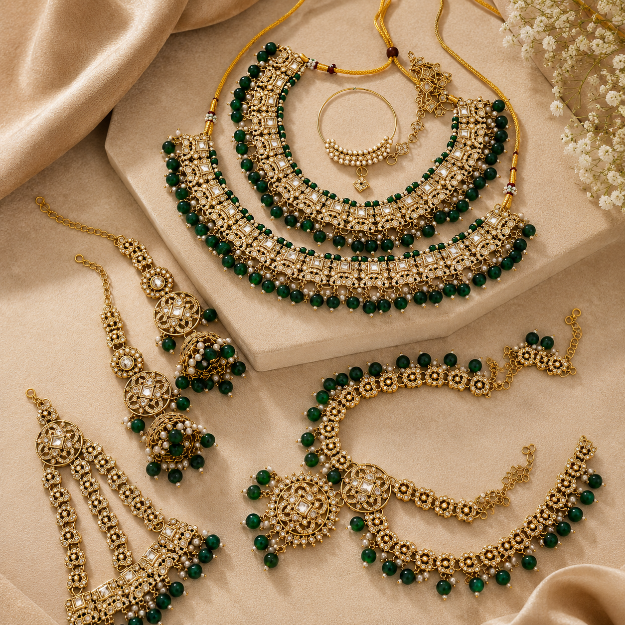 Ethnic High Quality Gold Plated Bridal Jewelry Set Zircon-Embellished Shadow Choker Necklace Earrings Maang Tikka Engagement Jovera Joyce