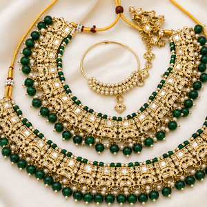 Ethnic High Quality Gold Plated Bridal Jewelry Set Zircon-Embellished Shadow Choker Necklace Earrings Maang Tikka Engagement Jovera Joyce