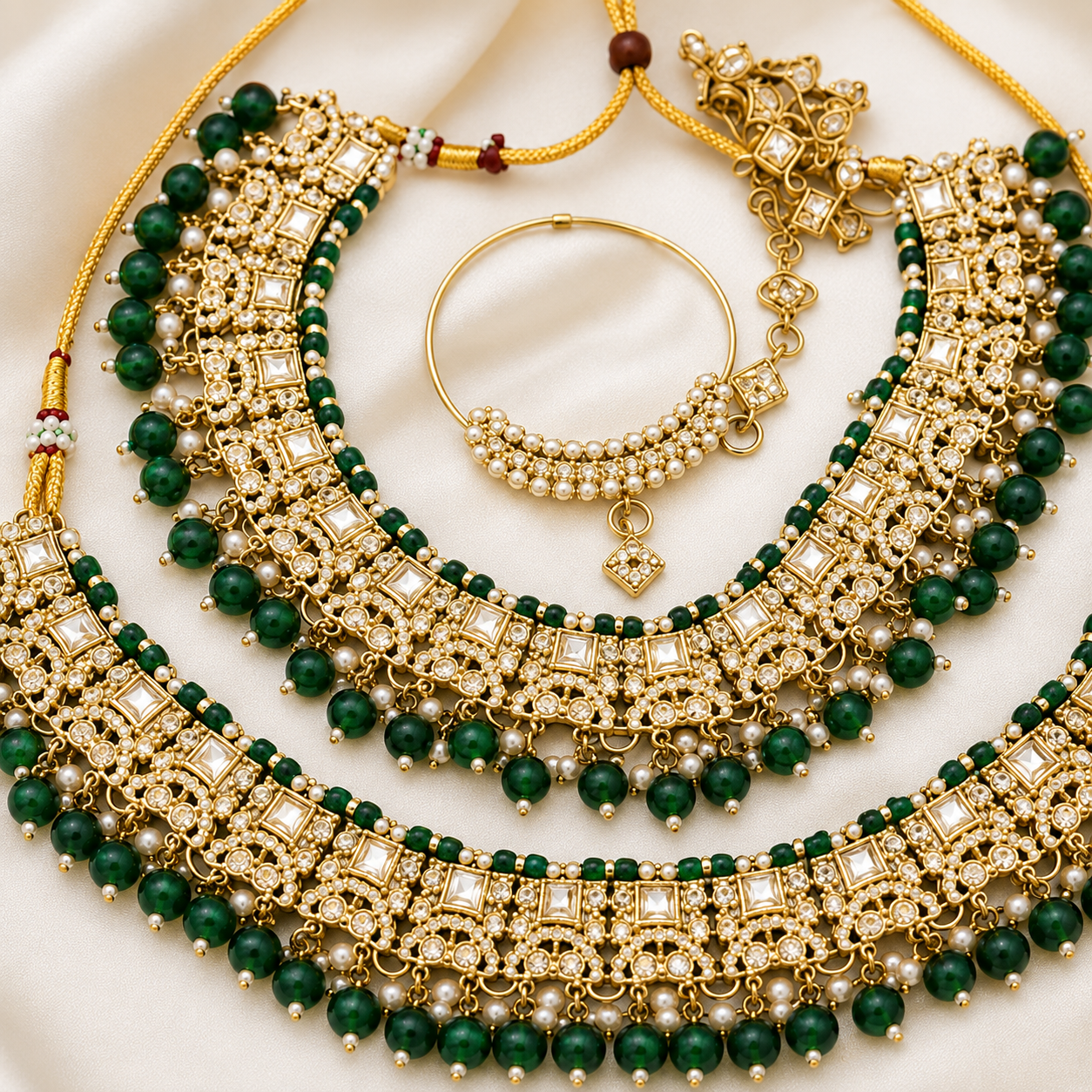 Ethnic High Quality Gold Plated Bridal Jewelry Set Zircon-Embellished Shadow Choker Necklace Earrings Maang Tikka Engagement Jovera Joyce