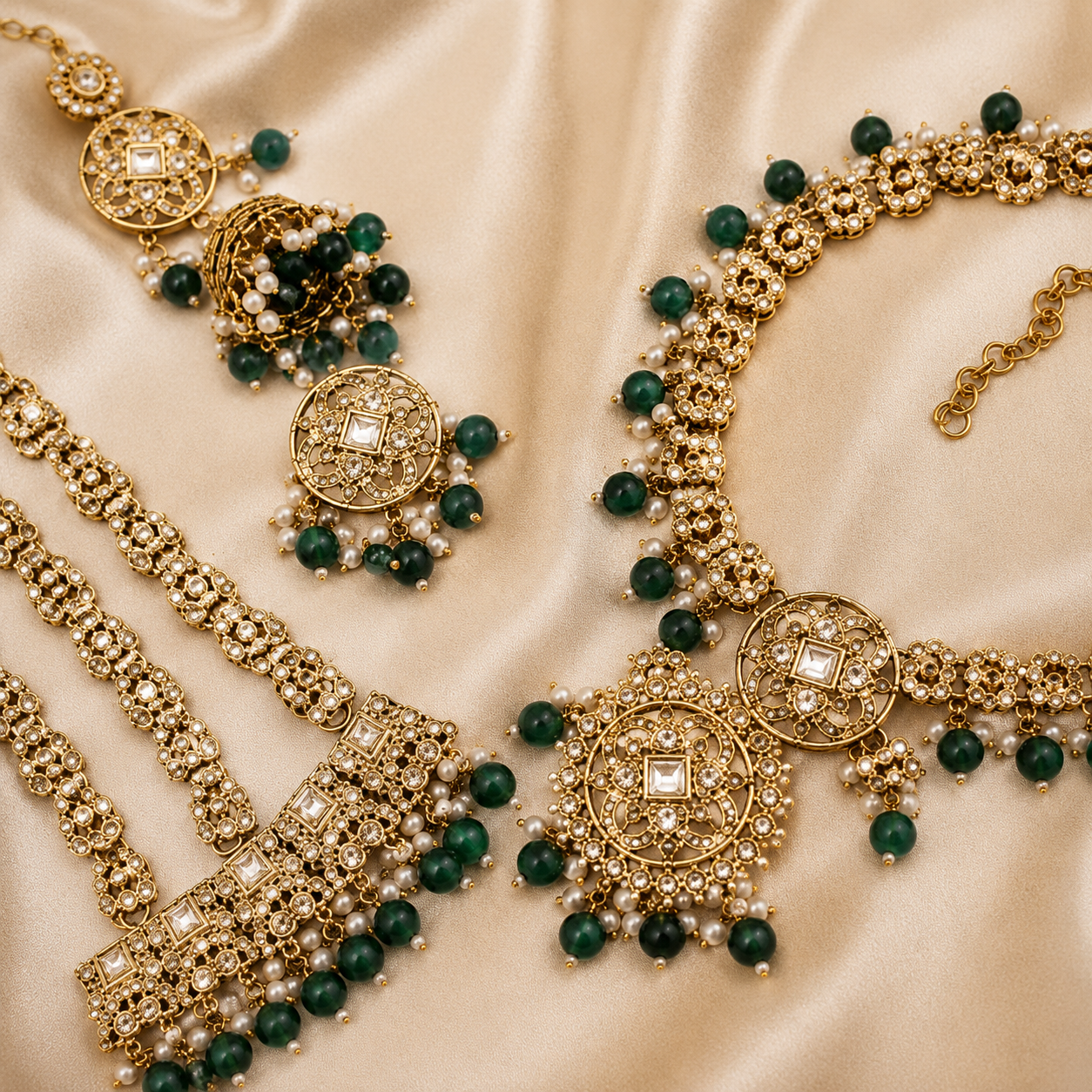 Ethnic High Quality Gold Plated Bridal Jewelry Set Zircon-Embellished Shadow Choker Necklace Earrings Maang Tikka Engagement Jovera Joyce