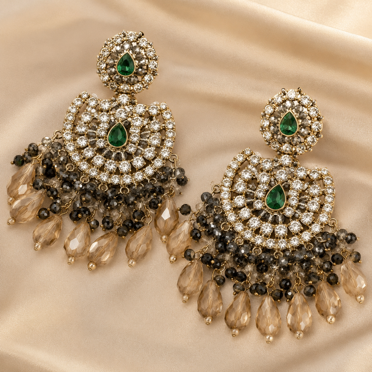 Ethnic High Quality Copper Bridal Engagement Fashion Set Rhodium Plated Zircon Shadow Choker Necklace Earrings Maang Tikka Jovera Joyce