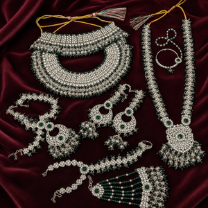 Ethnic High Quality Bridal Fashion Jewelry Set Rhodium Plated Zircon Shadow Choker Necklace Earrings Maang Tikka Wedding Party Jovera Joyce