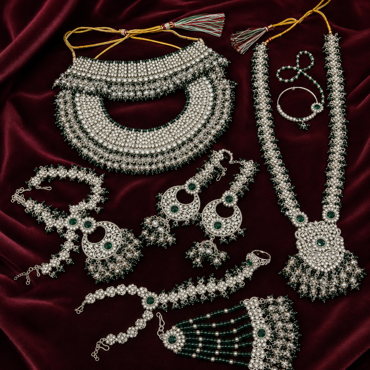 Ethnic High Quality Bridal Fashion Jewelry Set Rhodium Plated Zircon Shadow Choker Necklace Earrings Maang Tikka Wedding Party Jovera Joyce