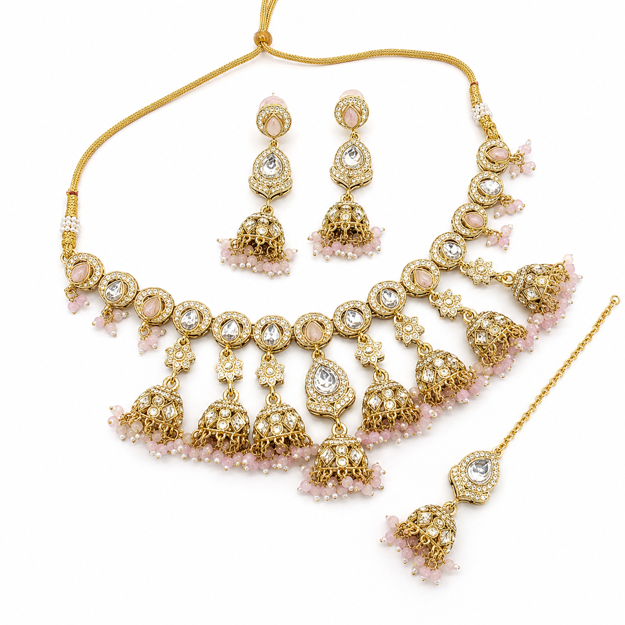 Luxury Indian Bridal Jewelry Set Gold Plated Zircon High Quality Pearls Ethnic Choker Necklace Heavy Earrings Party Engagement Jovera Joyce