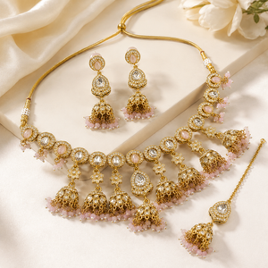 Luxury Indian Bridal Jewelry Set Gold Plated Zircon High Quality Pearls Ethnic Choker Necklace Heavy Earrings Party Engagement Jovera Joyce