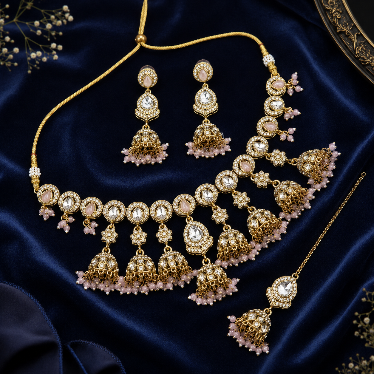 Luxury Indian Bridal Jewelry Set Gold Plated Zircon High Quality Pearls Ethnic Choker Necklace Heavy Earrings Party Engagement Jovera Joyce