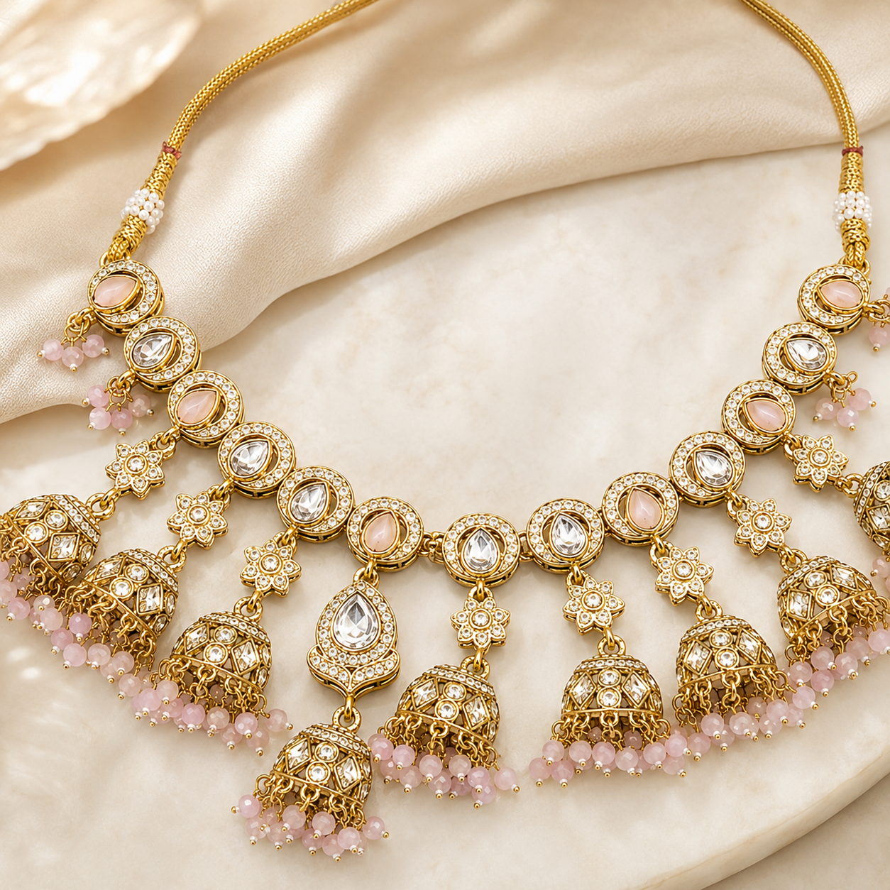 Luxury Indian Bridal Jewelry Set Gold Plated Zircon High Quality Pearls Ethnic Choker Necklace Heavy Earrings Party Engagement Jovera Joyce