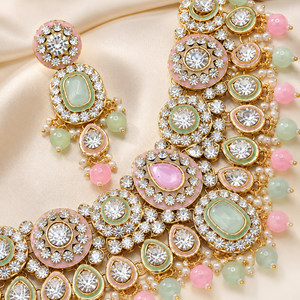 Luxury Indian Platinum Plated Classic Crystal Rhinestone Kundan Choker Necklace Set Pearl Earrings Maang Tikka Engagement Jovera Joyce