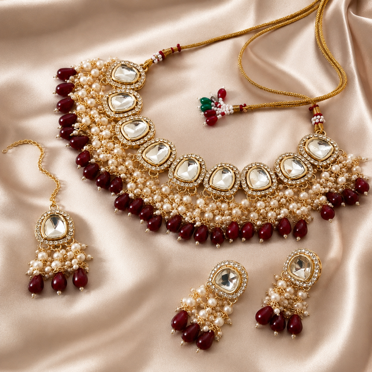 Rouge Perla Gold-Plated Pearl Stone Necklace Set Jovera Joyce