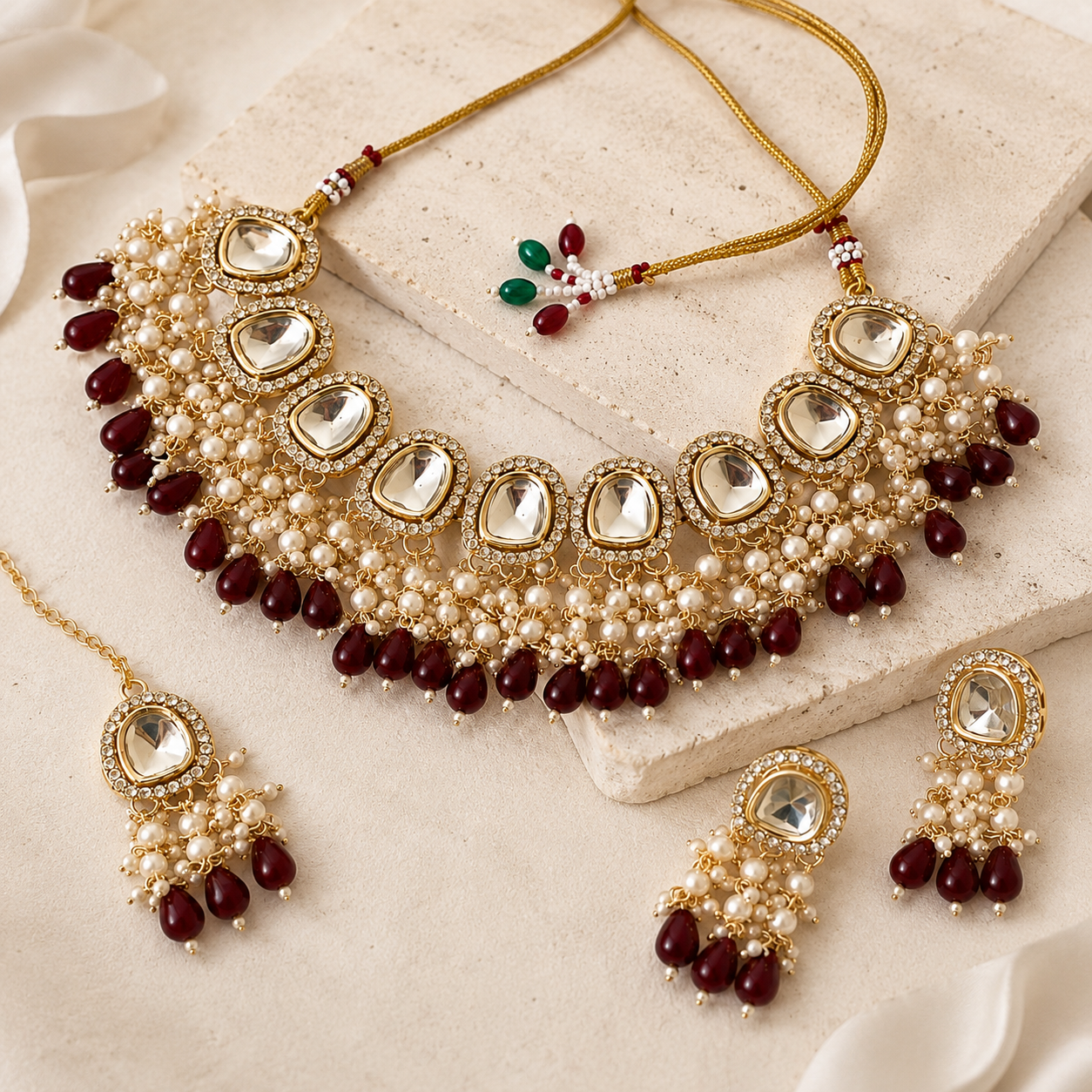 Rouge Perla Gold-Plated Pearl Stone Necklace Set Jovera Joyce