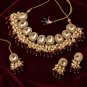 Rouge Perla Gold-Plated Pearl Stone Necklace Set Jovera Joyce