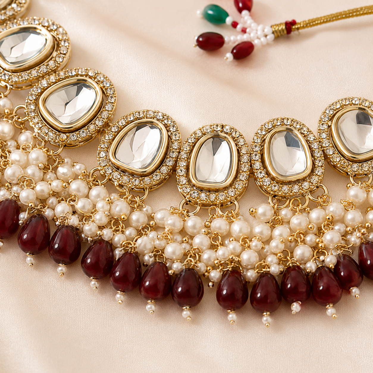 Rouge Perla Gold-Plated Pearl Stone Necklace Set Jovera Joyce
