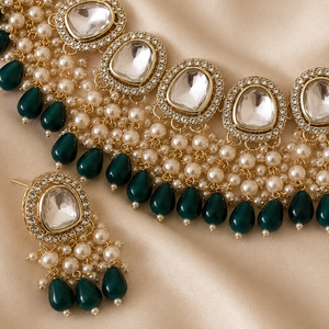 Vert de Grâce Gold-Plated Pearl Stone Necklace Set Jovera Joyce