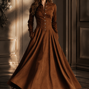 Womens French-style Vintage Faux Suede And Lace Patchwork Shirt Dress Jovera Joyce