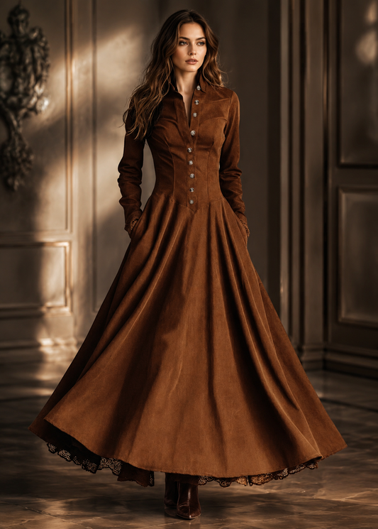 Womens French-style Vintage Faux Suede And Lace Patchwork Shirt Dress Jovera Joyce
