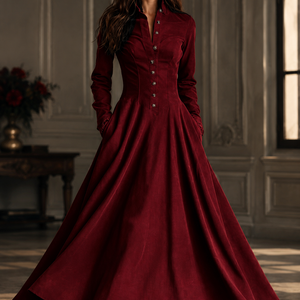 Womens French-style Vintage Faux Suede And Lace Patchwork Shirt Dress Jovera Joyce