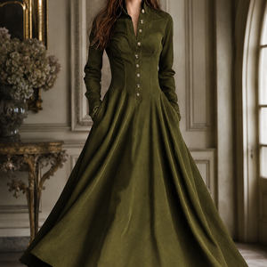 Womens French-style Vintage Faux Suede And Lace Patchwork Shirt Dress Jovera Joyce
