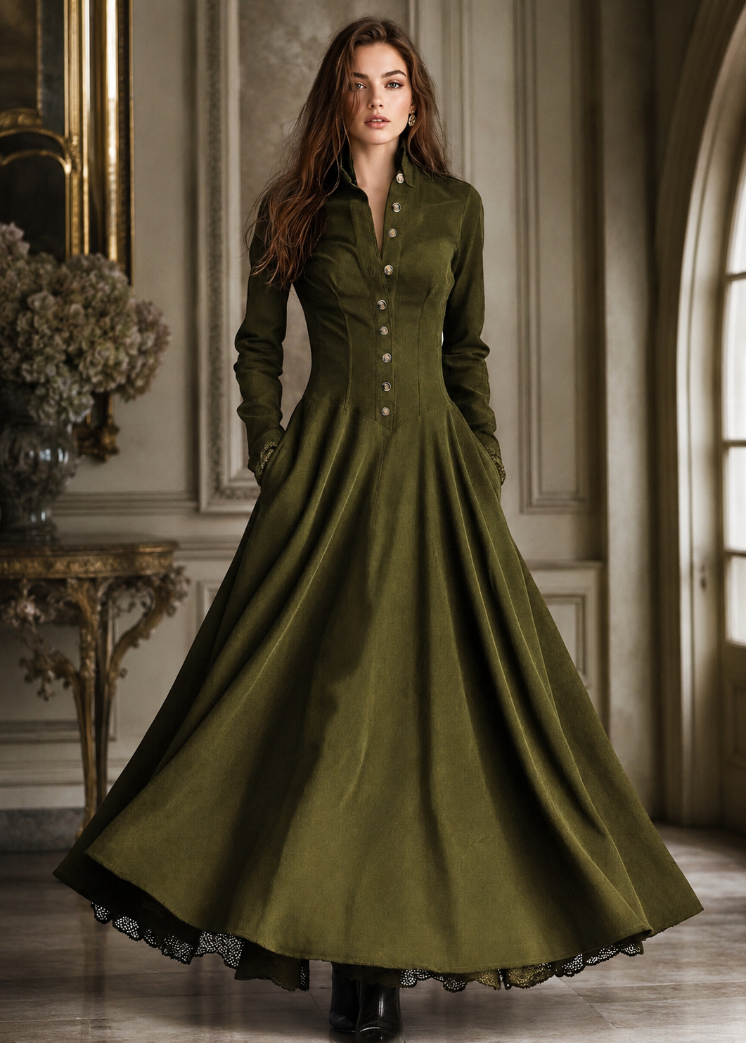 Womens French-style Vintage Faux Suede And Lace Patchwork Shirt Dress Jovera Joyce