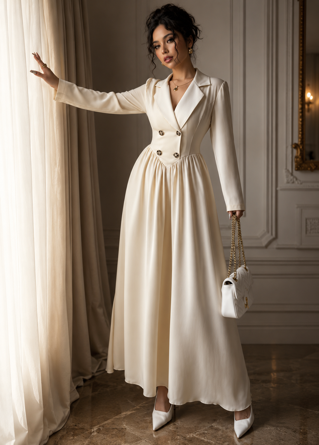 Long-sleeved High-waisted Flared Pleated Dress Jovera Joyce