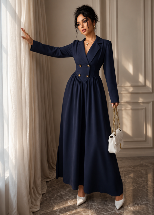 Long-sleeved High-waisted Flared Pleated Dress Jovera Joyce