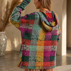 Fashion Color Plaid Hooded Pullover Fleece Sweater Women's Clothing Jovera Joyce