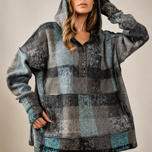 Fashion Color Plaid Hooded Pullover Fleece Sweater Women's Clothing Jovera Joyce