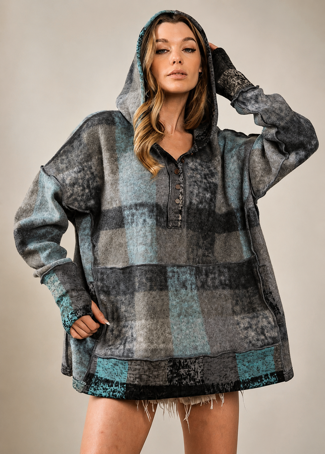 Fashion Color Plaid Hooded Pullover Fleece Sweater Women's Clothing Jovera Joyce
