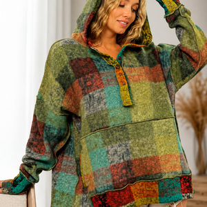 Fashion Color Plaid Hooded Pullover Fleece Sweater Women's Clothing Jovera Joyce