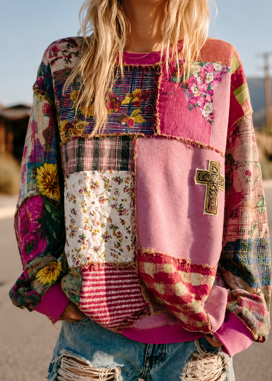 Rosalie Patchwork Hooded Pullover Jovera Joyce