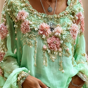 Womens Retro Bohemian Drop-Shoulder Long-Sleeve Top With A Crew Neck Jovera Joyce