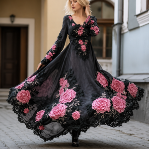 Womens Stylish And Elegant Floral Long-sleeve Dress Jovera Joyce